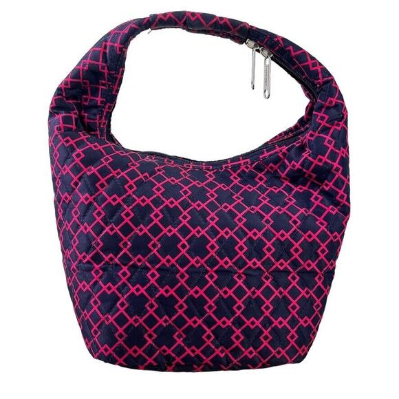 Tupperware Womens Quilted Hobo Handbag Lunch Tote Lunchbox Bag Travel Navy Pink - Picture 9 of 14